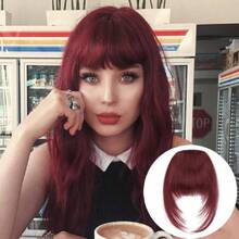 French Clip On Bangs, Burgundy Long Wispy Bangs Hair Clip With Temple Full Fringe Curtain Bangs Hair Clip Hair Piece Thick Fake Bangs Clip In For Women(#99J/118A-Burgundy),38546577 - 酒紅色 - 查看 1
