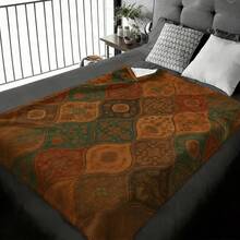 1pc Ornate Quatrefoil Pattern In Warm Tones Pattern Printed Blanket Cozy Flennel Covering For Fireplace Benches Or Inglenooks - White - View 4