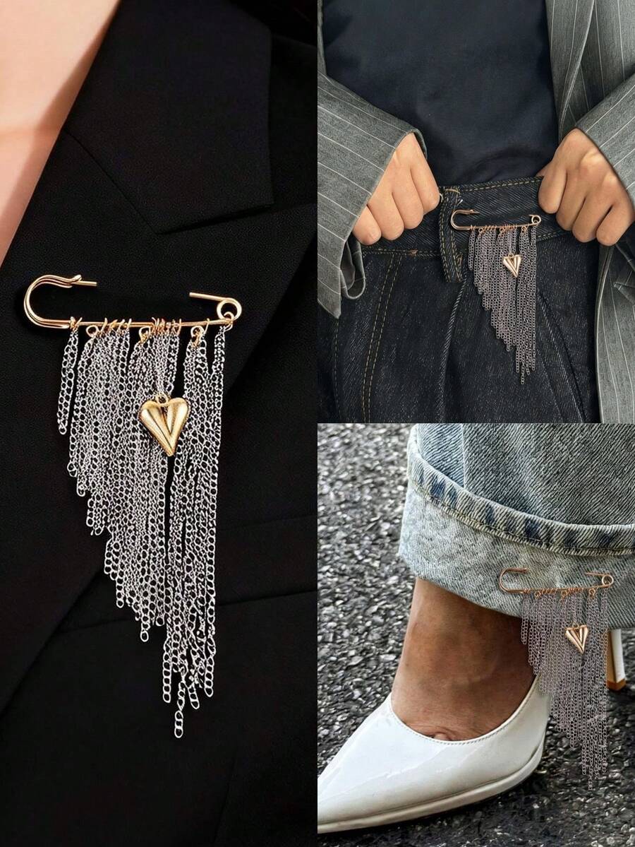 1 chiếc ghim cài áo hình trái tim tua rua hình học kiểu đồng xu cổ điển độc đáo, sang trọng, phụ kiện tinh tế dành cho phụ nữ, phù hợp cho công việc, sự kiện trang trọng, tiệc tùng, ngày lễ. - Nhiều màu - Xem 1