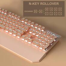 MageGee Typewriter Mechanical Gaming Keyboard, Retro Black Punk Round Keycaps RGB Rainbow Backlit Wired Keyboards For Laptop  PC Gamer, With Magnetic Wrist Rest - Blue Switch - 杏色 - 查看 2