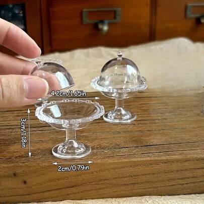 Şeffaf Kapaklı Mini Tepsi - Gerçekçi Tatlı Sunum Standı - Oyuncak Ev Aksesuarları - Oyuncak Ev Mutfak Dekorasyonu - Minyatür Koleksiyonu