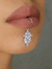 STONEFANS 1 chiếc kẹp xỏ khuyên môi bằng thép không gỉ màu vàng, nhẫn xỏ khuyên môi giả không xỏ khuyên, mặt dây chuyền mũi/môi phong cách phương Tây dành cho phụ nữ - Bạc - Xem 1