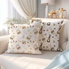 MEMNUN 2 件装复活节波霸奶茶图案彩色兔子和彩蛋屋印花抱枕套【不含枕芯】，尺寸 17.7*17.7 英寸（45*45 厘米），【单面印花】复活节主题涤纶抱枕套，适用于沙发、床、客厅、卧室、汽车、办公室、酒店装饰，是馈赠亲朋好友的完美礼物。 - 彩色 - 查看 5