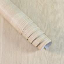 Papel de contacto de grano de madera beige, adhesivo removible con estampado de grano de madera para decoración de pared de dormitorio y cocina, envoltura de vinilo con estampado de grano de madera para encimeras - Caqui - Ver 2