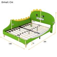 Children's Bed 140 X 200 Cm, Dinosaur Pattern, Flat Bed, Polyurethane, Green - Green + PU - View 9