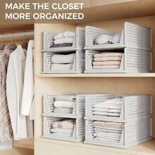 Pinkpum 8 Pack Closet Organizers And Storage Plastic Stackable Storage Bins Foldable Drawer Shelf Storage Container For Wardrobe Kitchen Bathroom Dorm Grey - 灰色的 - 查看 5