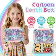 Fiambrera Bento de acero inoxidable para niños, 710 ml/24 onzas sin BPA y a prueba de fugas para niños con 3 compartimentos, almuerzo para estudiantes de regreso a la escuela, - 1 - Ver 6