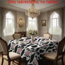 Toalha de mesa retangular de poliéster com estampa de vaca e animais de fazenda, ideal para piqueniques, decoração de festas e itens essenciais para decoração de feriados. - Multicolorido - Ver 7