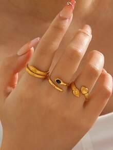3pcs/Set Stainless Steel Snake Ring Set, Suitable For Women Everyday Wear - Multicolor - View 7