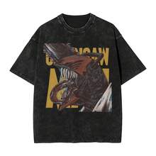 T Shirt Hip Hop Washed Short Sleeve Harajuku T-Shirt Anime Manga Novelty Men Women Tops Streetwear Summer Tops Tees - 黑色 - 查看 1