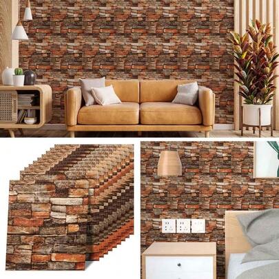 10 PCS Ladrillo Pantalla 3D Papel Tapiz Autoadherible Impermeable Para Pared, Ladrillo Para Cocina, Dormitorio, Oficina, Salón, Pared De Fondo De TV (Roca Negro)