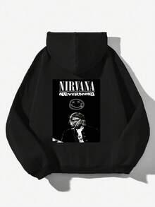 NirvanaS-KurtCoS Pullover Hoodies Printed Hoodies Mens And Womens Hoodies Vintage Unisex Hoodie With Pockets Long Sleeve,Men'S And Women's Graphic Hoodie,  Long Sleeve, Hooded, Slight Stretch, Geometric Pattern, Regular Fit, Knit Fabric, For Autumn And Winter - 黑色7 - 查看 1