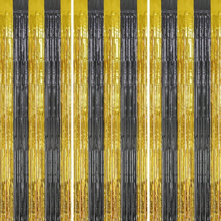 1件/2件装黑色金箔流苏帘，金属丝帘，拍照背景，新年生日圣诞节毕业退休派对装饰，圣诞节 - 黑金 - 查看 1