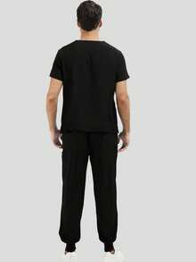 Conjunto de uniforme de cirujano para hombres, uniforme de enfermero, bata quirúrgica de doctor, top con cuello en V elástico y pantalones deportivos, suave, duradero y transpirable - Negro - Ver 2