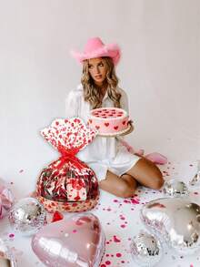 20/2pcs Heart Shaped Print Gift Bags, 20.04x28.34inch Transparent Plastic Basket Bags, Red Ribbon Bow, Fruit Basket Packaging, Gift Wrapping Supplies, Flower Packaging, Suitable For Party Gifts, Weddings, Baby Showers, Birthdays, Anniversaries, Valentine's Day And Various Occasions - Multicolor - View 12