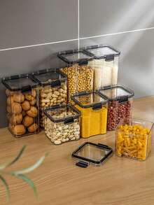 1 pieza/Set Recipiente hermético para almacenamiento de alimentos, de gran capacidad con tapa, adecuado para el almacenamiento de productos secos, se puede usar en la cocina, despensa o refrigerador para almacenar granos, arroz, pasta, té, nueces y café, etc. Utensilios de cocina, preparación de comidas, accesorios de cocina, organización del refrigerador. - Multicolor - Ver 2