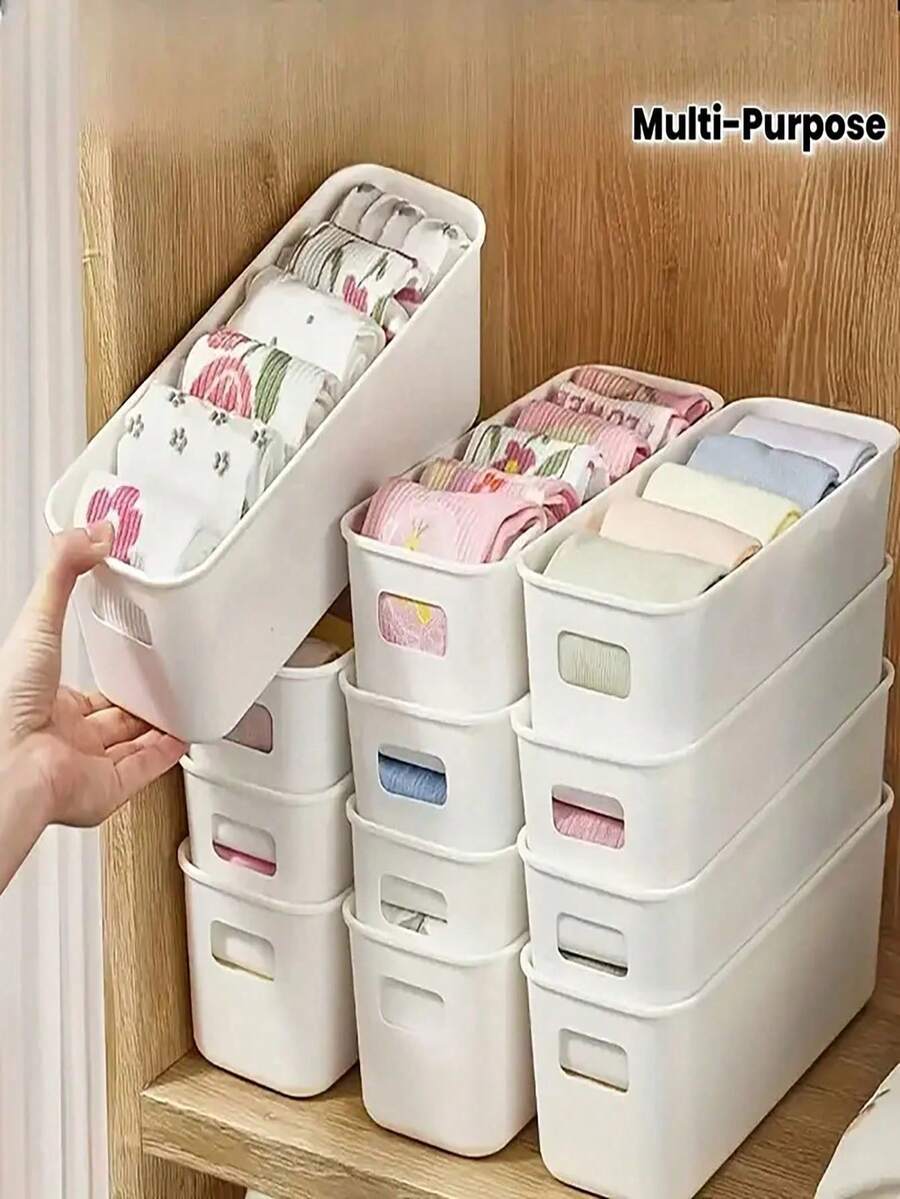 6pcs Modern Stackable Plastic Storage Boxes With Handles - Multipurpose Storage Containers For Home, Office And Closet - Space-Saving Drawer Style Organizers, Shelves Baskets, Versatile Storage Boxes