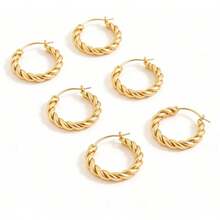 1-6pcs Vintage Punk Style Metal Women's Earring Set, Fashion Faux Pearl Enamel Hoop Earrings, Square Hollow Jewelry Set, Ideal Holiday Gift For Friends And Family, Suitable For Everyday Wear And Party Outfits - KC Gold DZ-025 - View 4