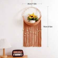 1pc Macrame Wall Hanging, Boho Style Wall Decor Tapestry, Handwoven Fiber Art Small Plant Decor Hanging Tapestry For Living Room, Bedroom, Cafe, Background Wall - Green Plant Not Included - Coffee Brown - View 10