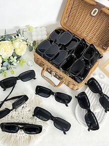 6 piezas/2 piezas/1 pieza Gafas con montura cuadrada de moda, unisex, versátiles gafas con montura cuadrada para playa y verano, gafas de montura ovalada pequeña de color rosa de moda, adecuadas para playa, fiesta, fotografía y uso diario - Negro - Ver 9