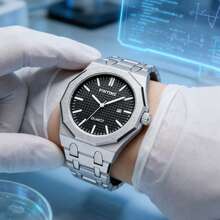 1 件男士石英表，12 面磨砂表壳，不锈钢表带，独特的嘻哈小众设计，防水夜光时尚商务日历腕表