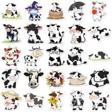 50 pegatinas de vaca bonitas para botellas de agua para niños, calcomanías de vinilo impermeables para laptop, monopatín, guitarra, teléfono, calcomanías de coche, calcomanías de ganado lácteo, para(Vaca negra) - Multicolor - Ver 8