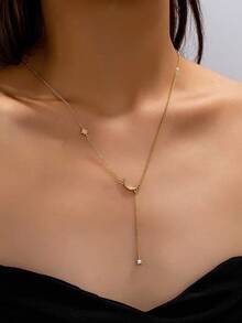 1 Pc Minimal Starburst Moon Necklace Y Chain Moon Star Pendant Necklaces Jewelry For Women - Star and Moon Necklace - View 1