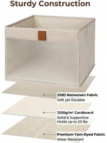 StorageWorks Shelf Storage Boxes, Clothes Storage Boxes With Clear Window And Handles, Foldable Storage Baskets For Shelves, Fabric Clothes Wardrobe Organiser For Bedroom, Brown And Beige, 3 Pack - Beige - View 6