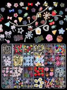 24pcs Cartoon Mixed Resin Faux 3D Chocolate Bread, Cookies, Donuts, Ducks, Oranges, Lollipops, Strawberries, Daisies, Hearts Nail Art Decoration DIY Set - Multicolor - View 4