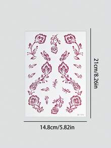 4张花卉海娜纹身贴纸，手背手臂身体临时纹身贴纸，棕色酒红色蕾丝时尚曼陀罗花卉设计假纹身，曼海蒂图案 - 棕色 - 查看 10