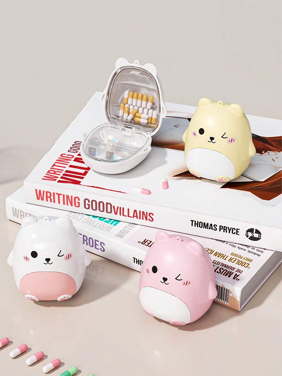 Hộp đựng thuốc hình gấu di động - Hộp đựng thuốc có ngăn kín dung tích lớn, hộp đựng thuốc/vitamin hình gấu dễ thương dùng để đựng thuốc hàng ngày, vitamin và sử dụng tại nhà/khi đi du lịch - Hộp đựng thuốc