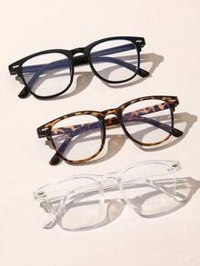 1/2/3副经典方形透明眼镜，男士适用，适用于电脑、阅读、游戏、电视、移动设备，缓解眼疲劳，透明镜片，护眼配件 - 無色 - 查看 5