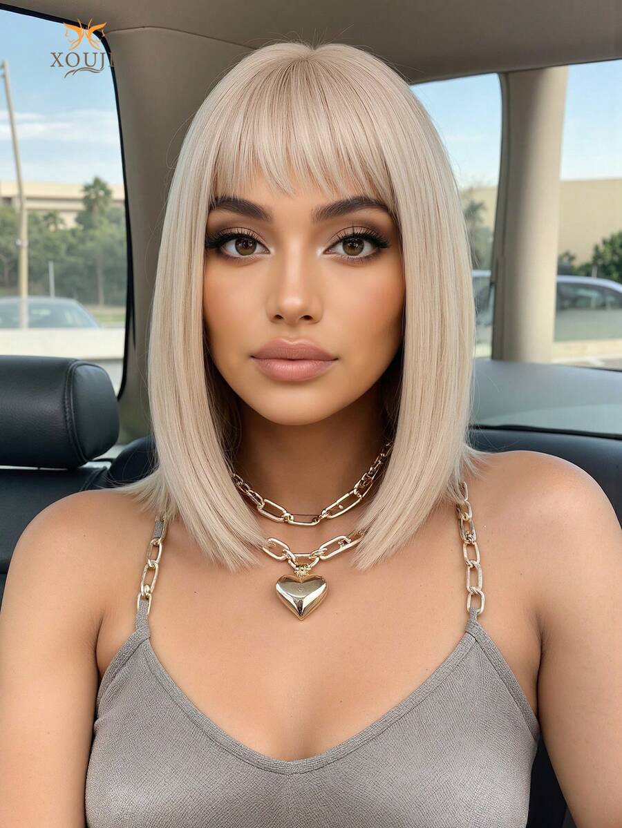 Encantadora peluca bob dorada de 12 pulgadas, aspecto natural hecho de fibras sintéticas de alta calidad, esponjosas y transpirables resistentes al calor, perfecta para uso diario de moda, ideal para citas, sesiones de fotos, cosplay, fiestas elegantes, festivales de música y reuniones casuales, peluca de cabello corto