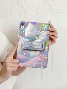 Custodia protettiva con farfalla in cristallo sfumato, compatibile con Apple iPad Mini 6/7, Tab A7/9, iPad 5/5 Pro, Redmi iPad SE11, custodia protettiva colorata e amichevole per la pelle con supporto - Multicolore - Visualizzare 3