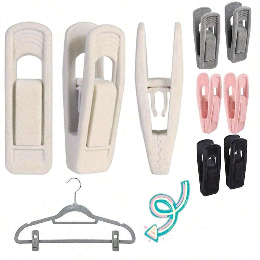 20pcs/10pcs Set Velvet Clothes Hangers, Ivory Velvet Pants Clips, Sturdy And Durable, Perfectly Fit Thin Felt Hangers - Multicolor - View 1