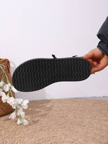 Women's Platform & Wedge Slip-On Shoes, Fashionable Casual Flat Shoes, T-Strap Hollow-Out Shoes, Black Loafers - Black - View 6