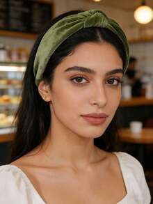 1条复古丝绒打结宽发带，纯色，优雅休闲简约女士发带，大号，时尚设计师款，女孩发饰，休闲发圈发带，女士发带，女士发饰，女士配饰