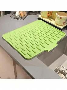 Silicone Dish Drying Mat With Drainage Design, Heat Resistant And Easy To Clean, Suitable For Countertop, Sink And Refrigerator, Available In 2 Styles, Keeps Kitchen Dry, Perfect Christmas Or Halloween Gift - Multicolor - View 9