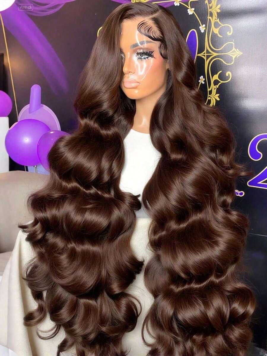 Uveous 34 Inch Chocolate Brown Lace Front Wig Human Hair 13x4 Body Wave Lace Front Wig Human Hair Pre Plucked With Baby Hair 4 HD Lace Wig Human Hair 200% Density Colored Wigs - S4 - 查看 1