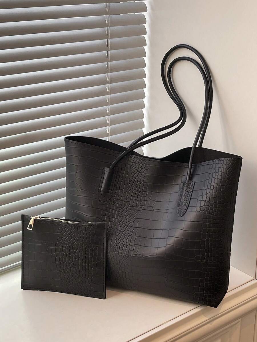 Túi xách đeo vai mini in họa tiết da cá sấu, có ngăn bên trong, phù hợp cho nữ giới, giới trẻ chuyên nghiệp và nhân viên văn phòng, hoàn hảo cho văn phòng, trường đại học, trường trung học, công việc, kinh doanh, đi lại. - màu đen - Xem 1
