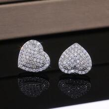 1 par de pendientes de botón con forma de corazón y rhinestones minimalistas y elegantes, adecuados para uso diario, Día de San Valentín, boda, fiesta y otras ocasiones - Pendientes de lujo en forma de corazón - Ver 8