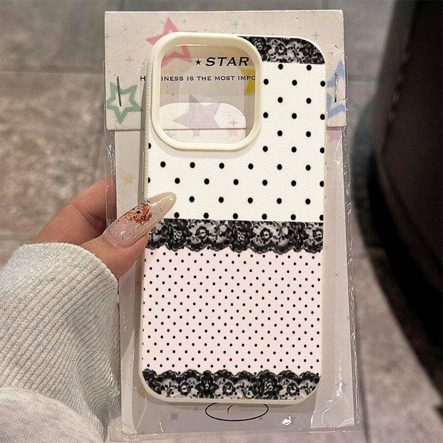 Polka Punkt & Spitzen Muster Handyhülle kompatibel mit iPhone 17 Pro Max/16/15/14/13/12/11/XR/XS Max/12 Pro/14 Plus und kompatibel mit Galaxy A50/A52/A51/S22/S21/S20/S10/A55/A71/A72/A15/A14/A13, kompatibel mit Redmi Phones, internationale Version, nicht die inländische Version - Weiss - Übersicht 1
