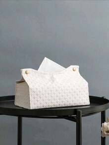 1个纯色编织图案压花纸巾盒，加厚复合材料桌面立式餐巾架，适用于办公室、餐厅、酒吧、客厅或卧室