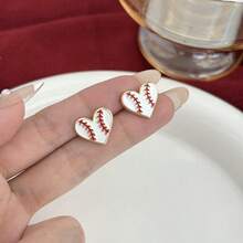 2 Pc Baseball Element Bow Heart Long Tassel Earrings Red Striped Creative Design Fashion Sports Jewelry For Women - E2079-2/Baseball Earrings - View 4