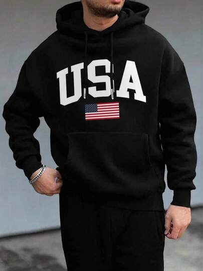 1pc Men's Plus Size Graphic Print Hoodie, Suitable For Casual Outings And Street Wear, Autumn/Winter Sweatshirt