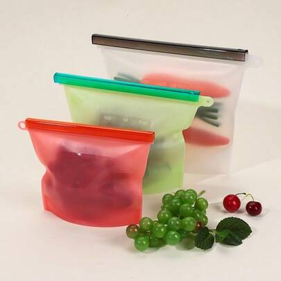 2pcs Silicone Seal Bags, 500ml Refrigerator Storage Bags With Slide Zipper