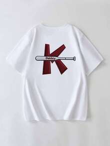 Y2K Style Plus Size Women's Loose Fit Baseball Bat Graphic Short Sleeve T-Shirt, Suitable For Daily Wear, Outings, Parties, School, Music Festivals, Vacations, Commuting. Can Be Given As A Gift To Family, Boyfriend, Girlfriend, Friends, An Ideal Summer Clothing Choice For Girls. Casual White - White - View 2