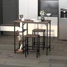 Industrial Bar Height Dining Table Set With 2 Stools & Side Shelf, 3 Pieces Coffee Table For Dining Room, Kitchen, Dinette - 835-338 - View 1