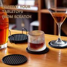6pcs Drink Coasters Set With Holder, Heat-Resistant Silicone Material, Protect Tabletop, Suitable For Any Type Of Table Including Wood And Stone, Dishwasher , Non-Slip Design, Fit Various Drink Cup Sizes - Multicolor - View 4