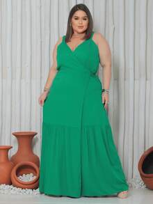 Long Wrap Dress With Thin Straps Made Of Smooth Viscose Linen. - 綠色 - 查看 4